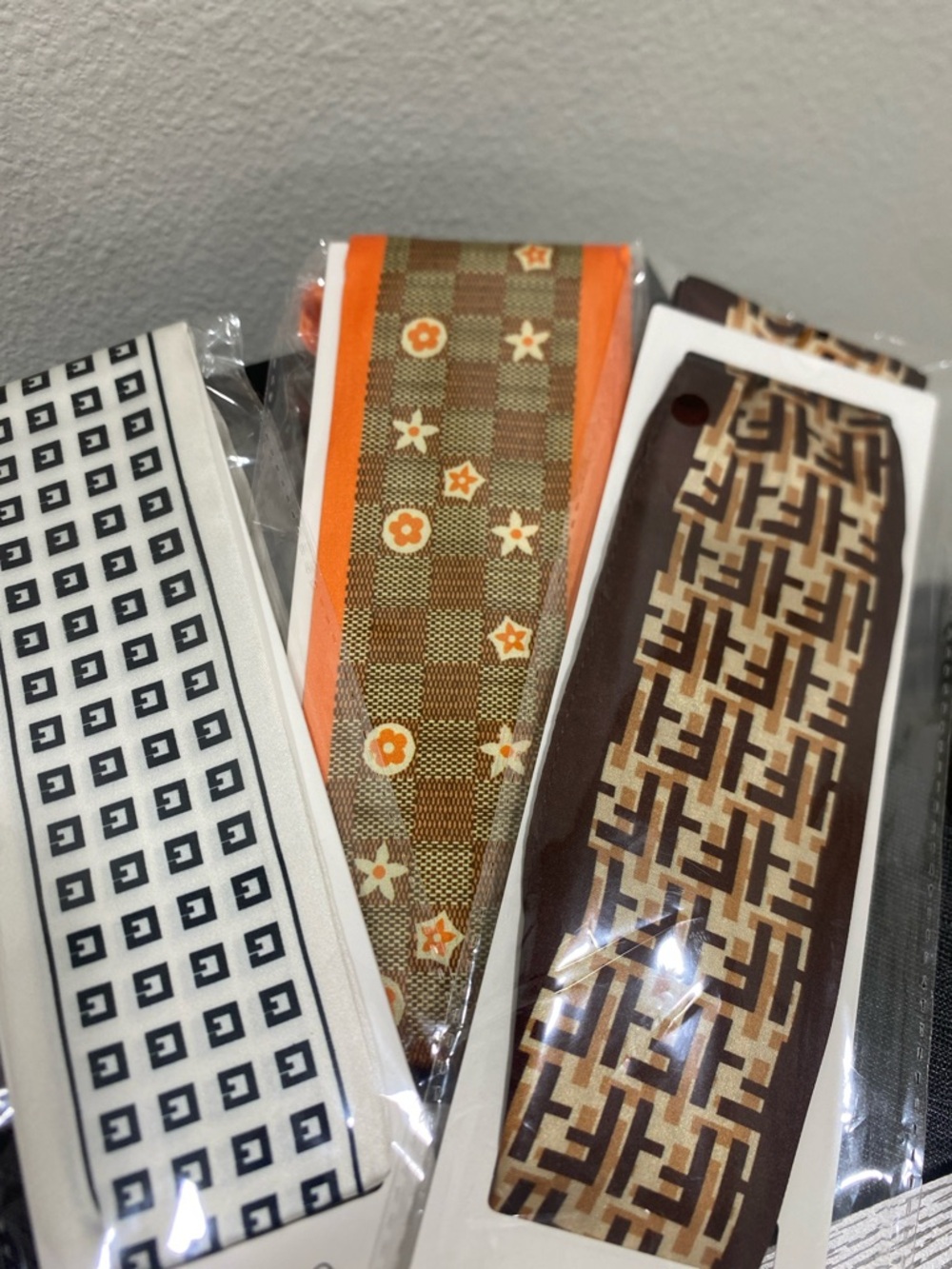 Monogram fashion Patterned Headbands scarf silky bundle of 3